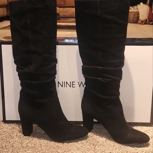 Nine West 7 Vallins Black Suede Pull-on Boot 7.5 M